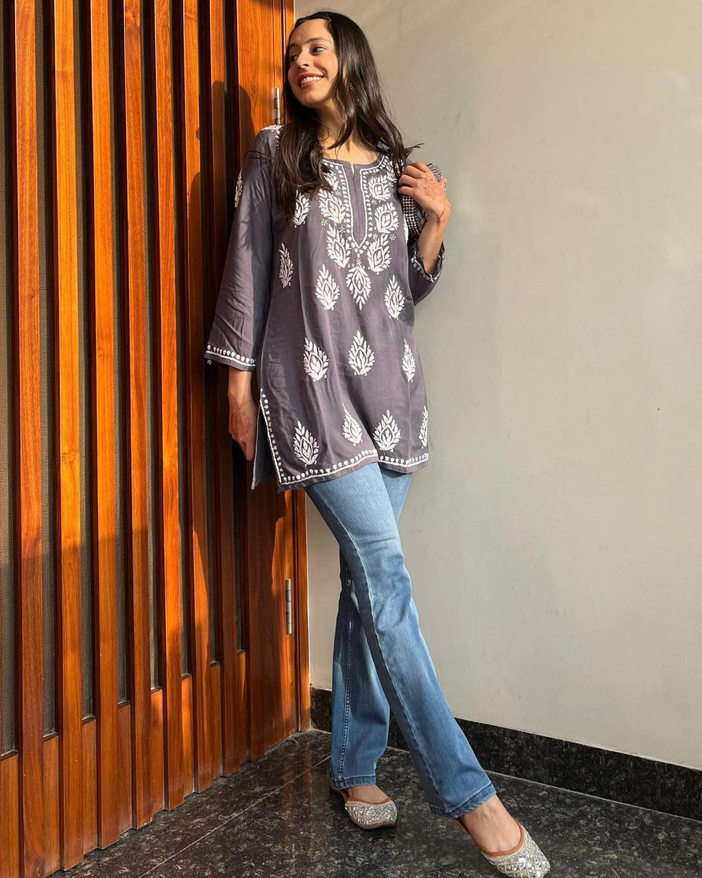 Elina Chikan Rayon A-Line Kurti