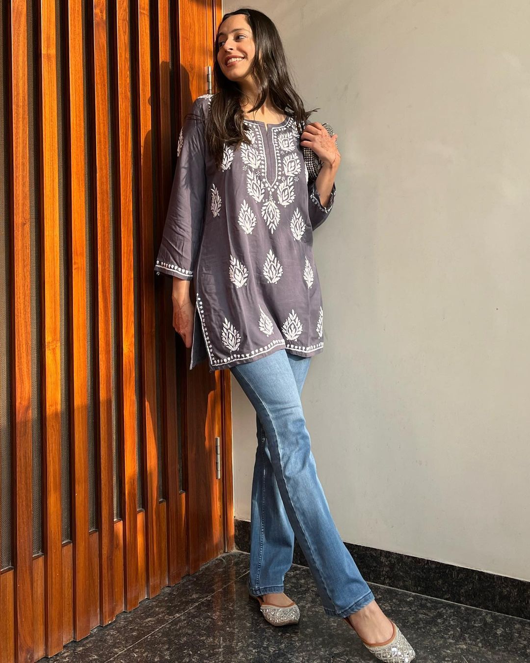 Elina Chikan Rayon A-Line Kurti