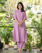 Baby Pink Katha Cotton Kurta and Palazzo Set