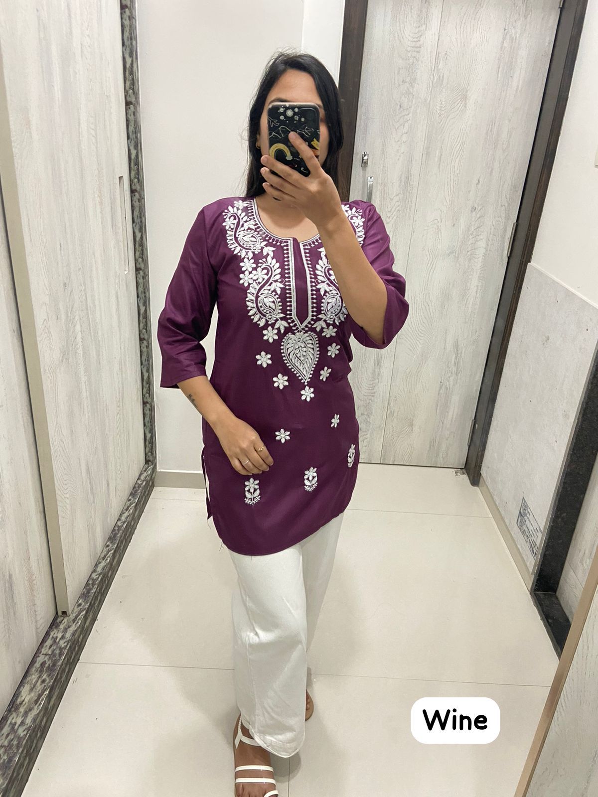 Inaaya Chikan Rayon A-Line Kurti