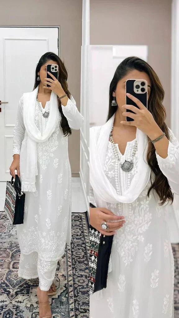 Wrya Ivory Chikankari Kurti Pant Set