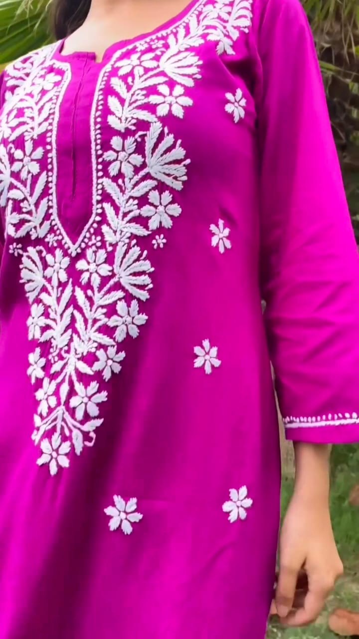 Devanshi Rani Pink Cotton Chikankari Straight Kurta Set