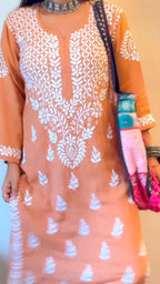 Janvi Orange Chikankari Kurti Pant Set