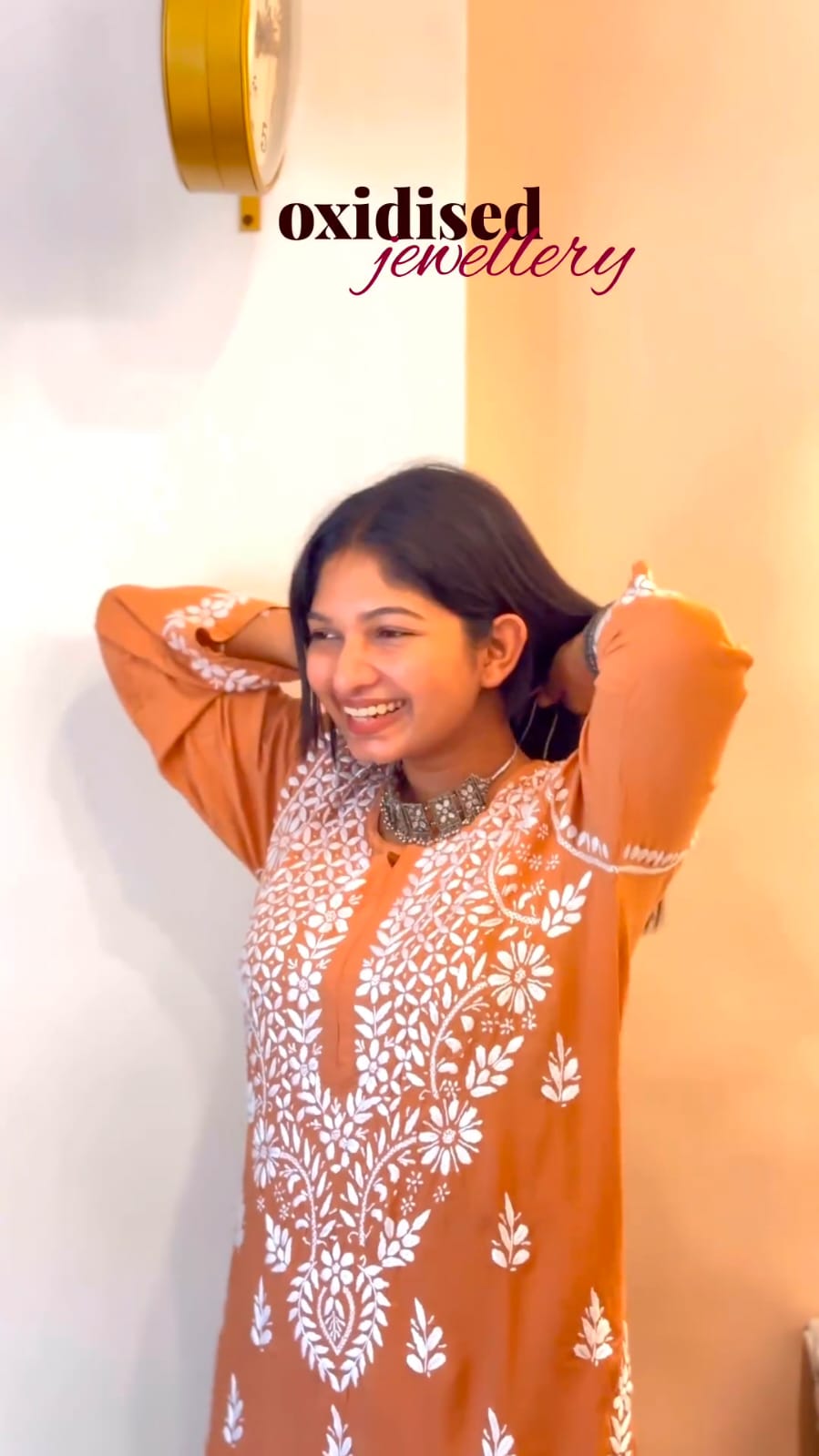 Janvi Orange Chikankari Kurti Pant Set