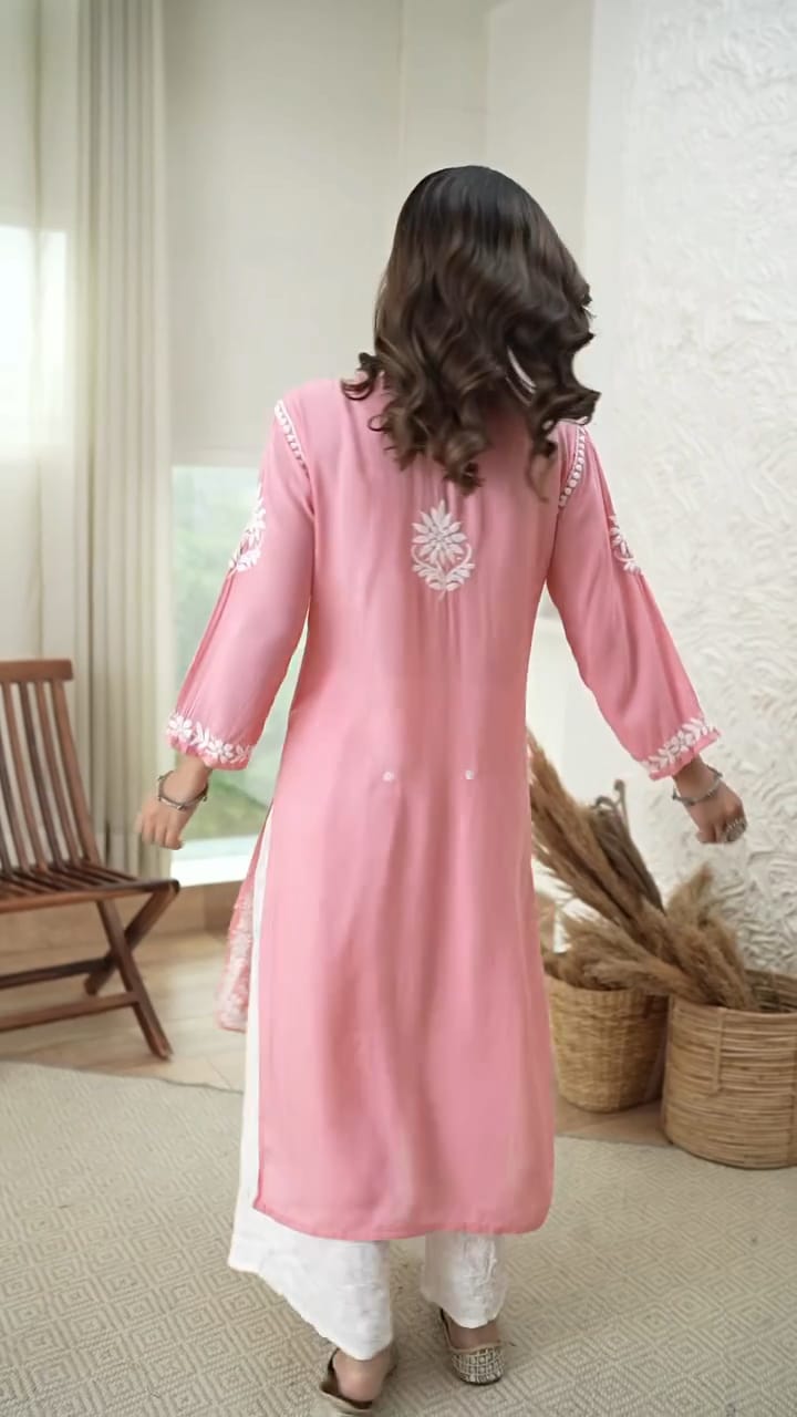 Hiral Peach Chikankari Kurti Pant Set