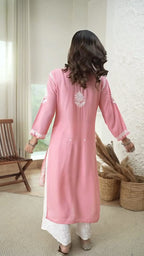 Hiral Peach Chikankari Kurti Pant Set