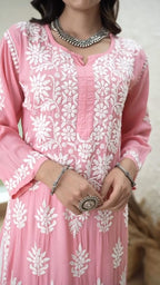 Hiral Peach Chikankari Kurti Pant Set