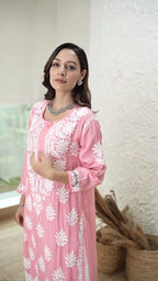 Hiral Peach Chikankari Kurti Pant Set