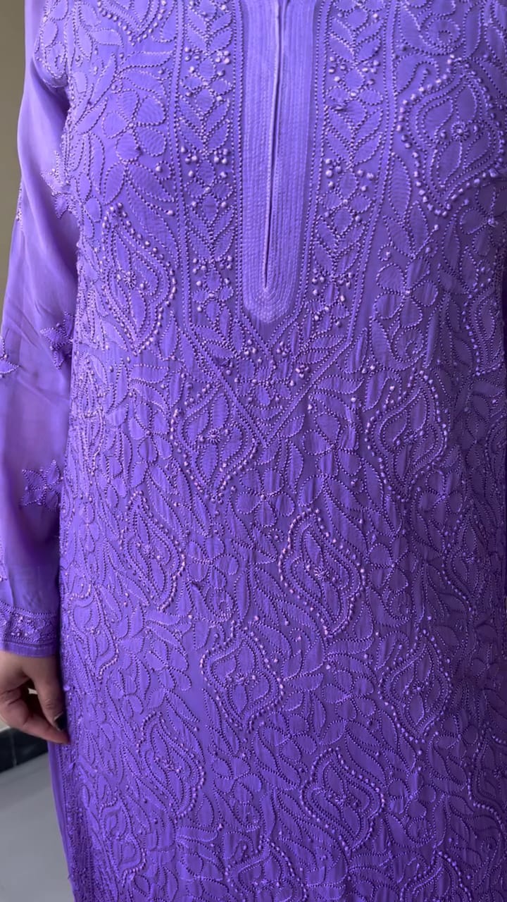 Nishita Purple Chikankari Kurta Palazzo Dupatta Set