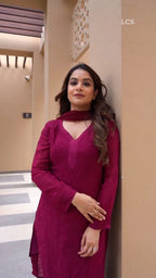 Meher Maroon Georgette Straight Kurta Set