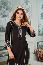 Ishani Black Chikan Embroidery Kurti Pant Set