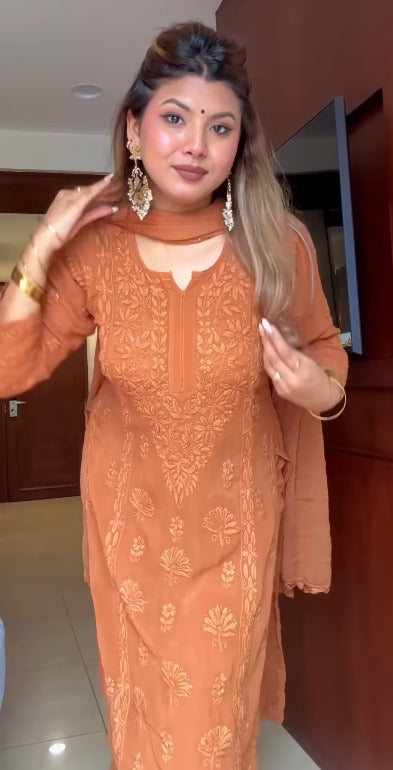 Aafreen Mocha Chikankari Kurta Set