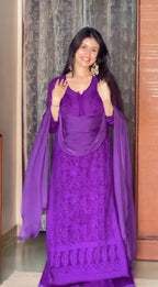 Aveline Plum Chikankari Sharara Set