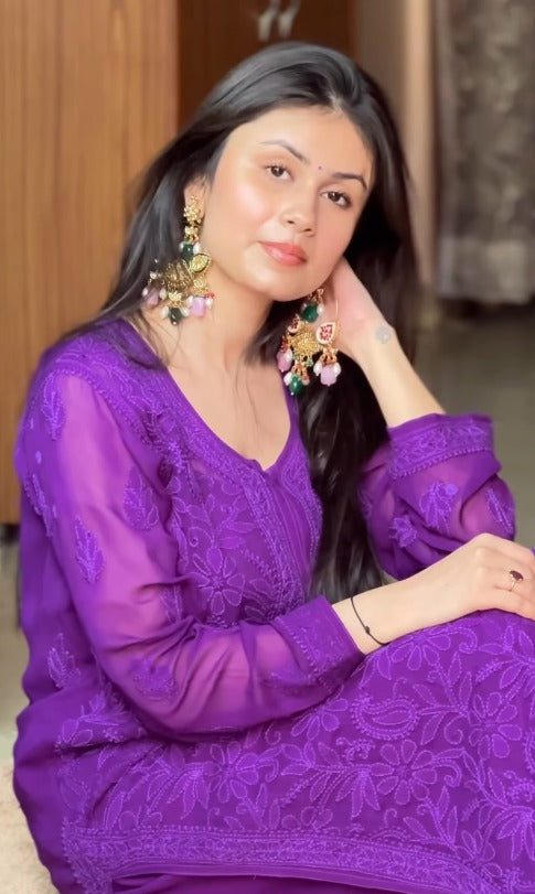 Aveline Plum Chikankari Sharara Set