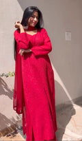 Ira Red Chikankari Kurta Set