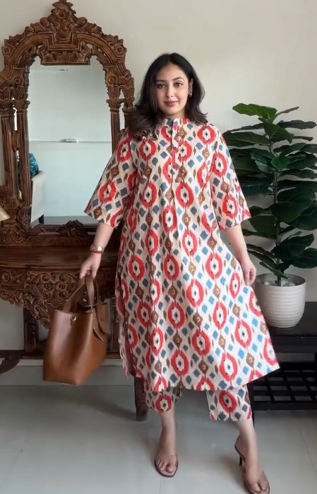 Joy Cotton Ikat Kurta Set