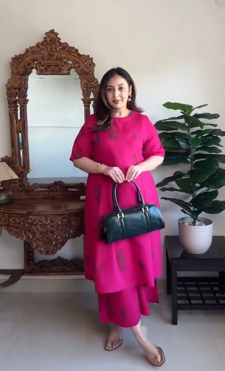 Meher Rani Pink A-Line Cotton Kurta Set