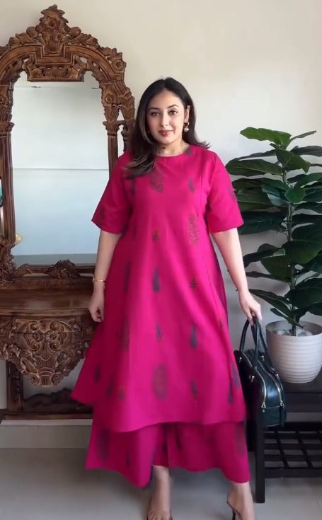 Meher Rani Pink A-Line Cotton Kurta Set