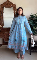 Floral Printed Pure Cotton A-Line Kurta With Palazzo