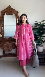 Cotton Dabu Handblock Striped Printed Kurta Set