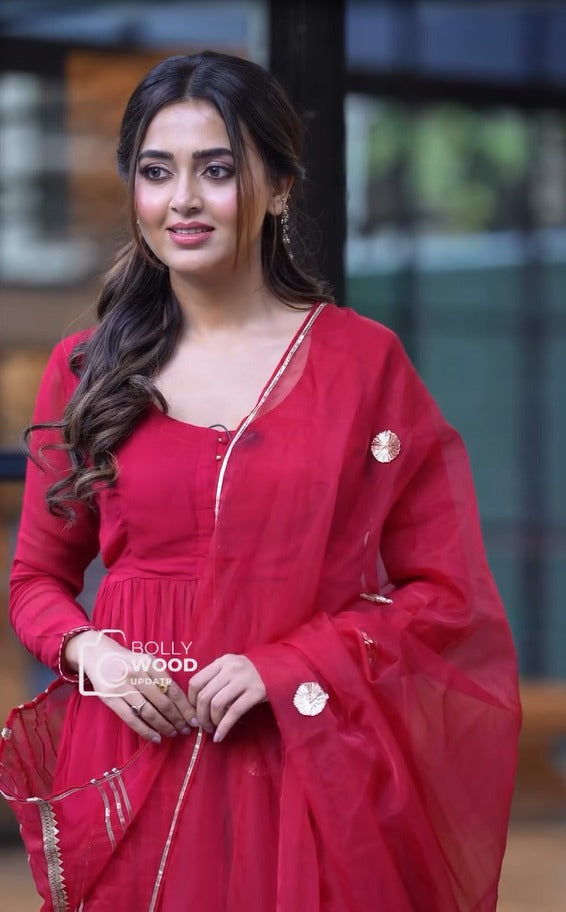 Teja Red Cotton Anarkali Suit Set