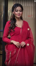 Teja Red Cotton Anarkali Suit Set