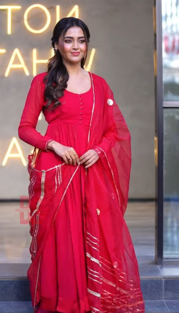 Teja Red Cotton Anarkali Suit Set