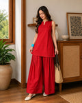 Scarlet Red Lace Trim Farshi Salwar Set
