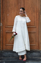 Off White Jamdani Polka dot Kurta with Off White Pyjama