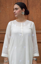 Off White Jamdani Polka dot Kurta with Off White Pyjama
