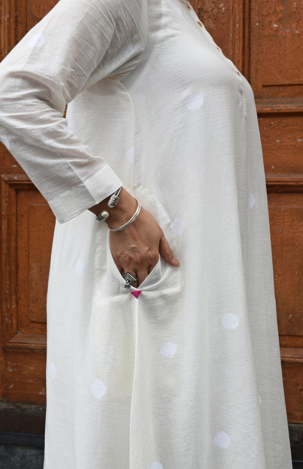 Off White Jamdani Polka dot Kurta with Off White Pyjama