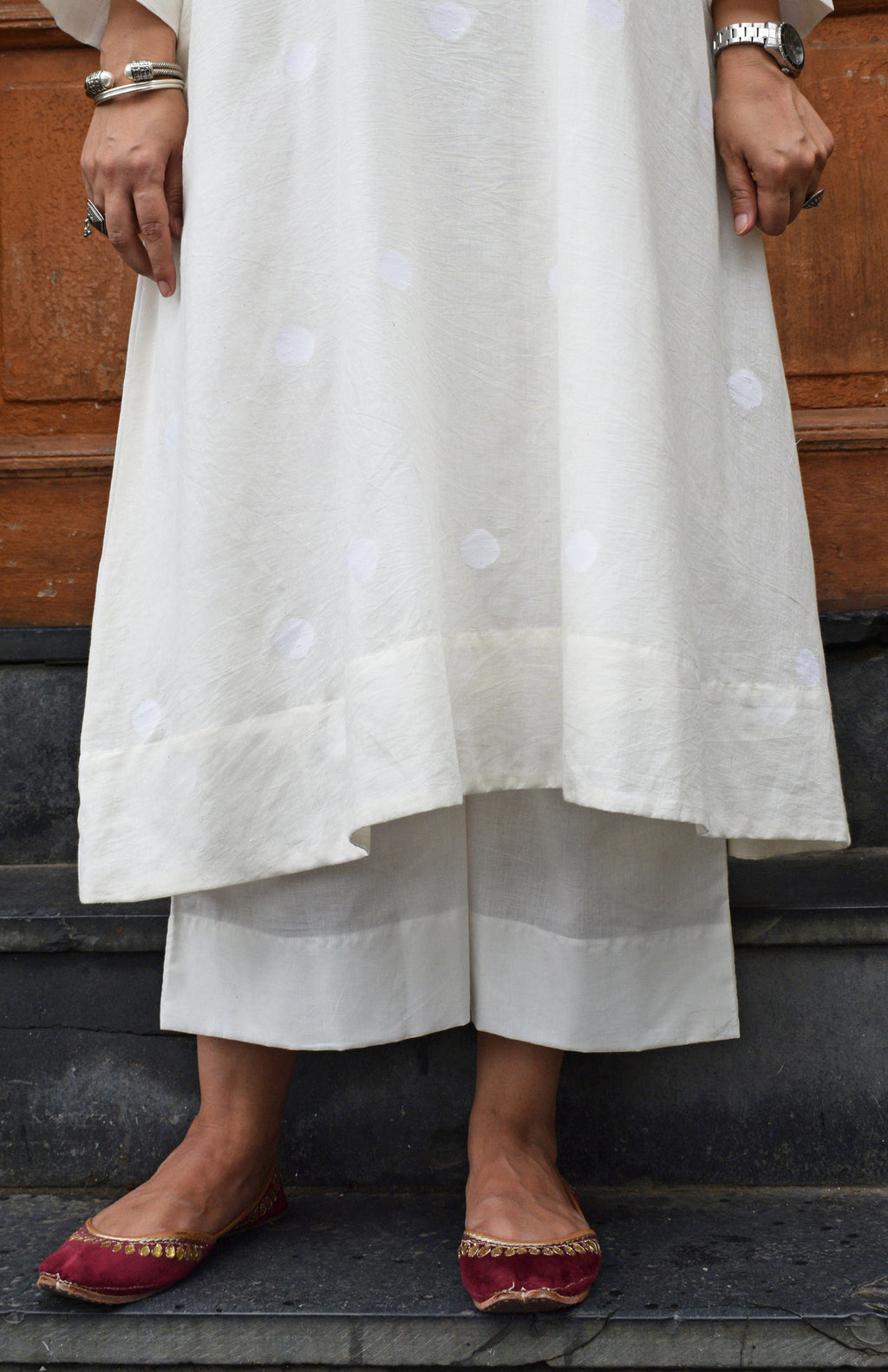 Off White Jamdani Polka dot Kurta with Off White Pyjama