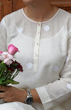 Off White Jamdani Polka dot Kurta with Off White Pyjama
