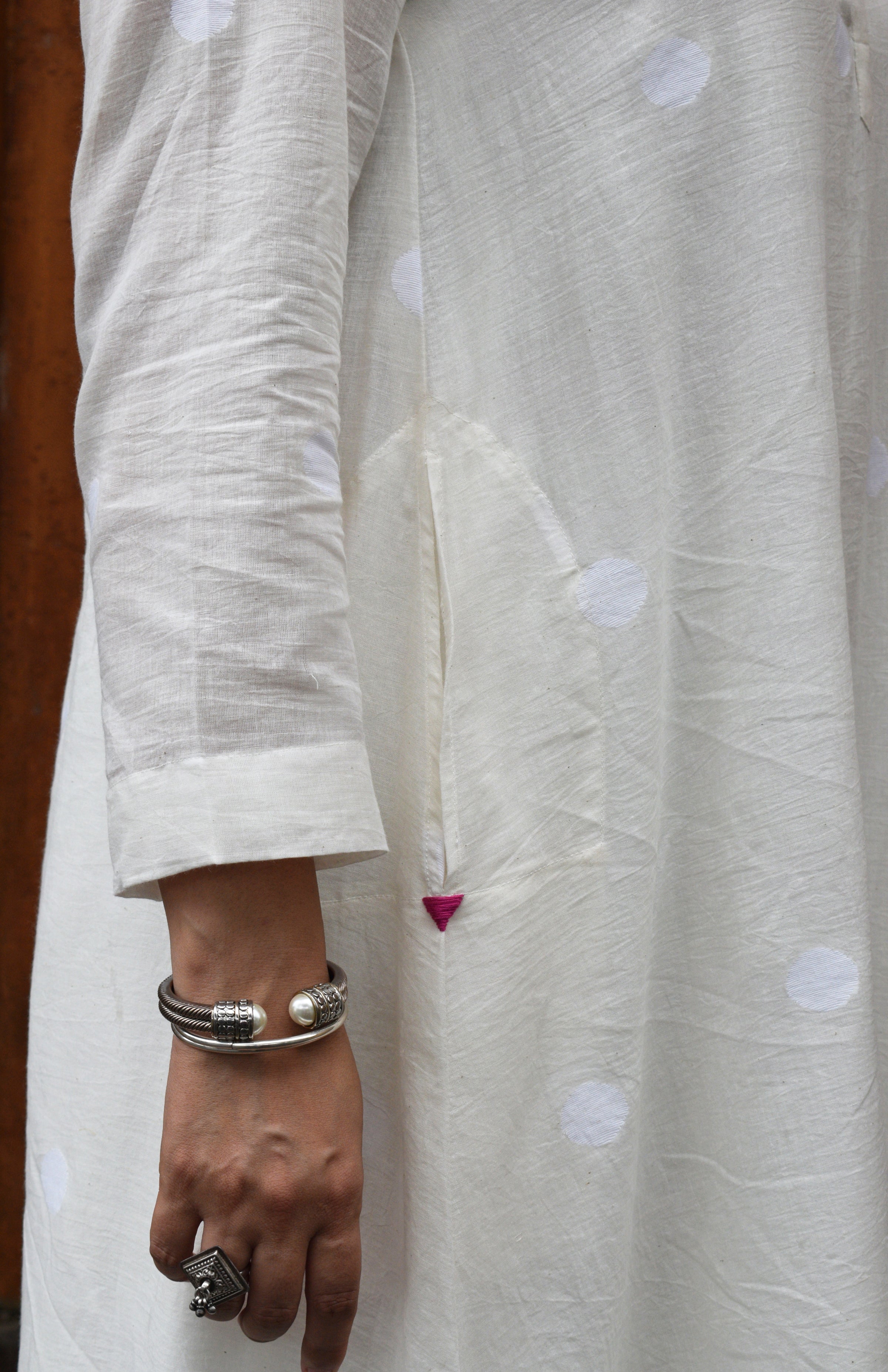Off White Jamdani Polka dot Kurta with Off White Pyjama