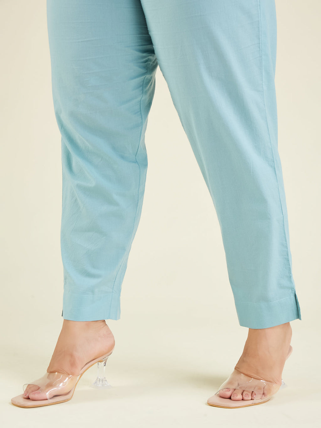 Niva's Women's Plus Size Light Blue Pure Cotton Embroidered A-line Kurta Pant Set