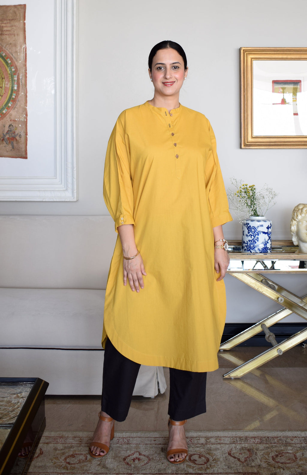 Anar Yellow Antifit Kurta with Placket