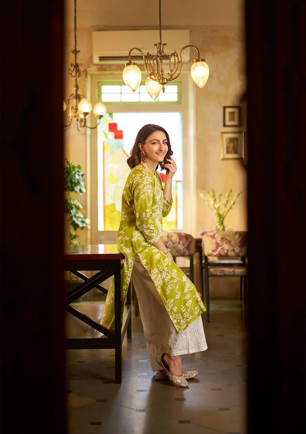 Myra Green Mulmul Printed Kurta