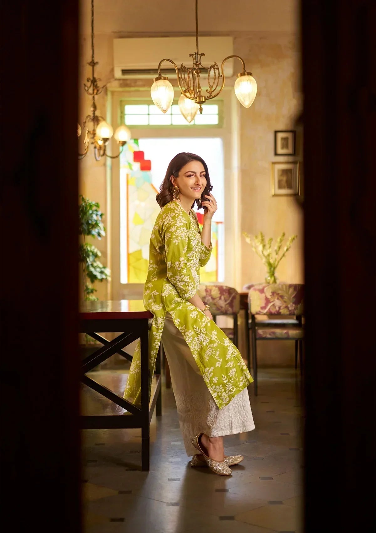 Myra Green Mulmul Printed Kurta