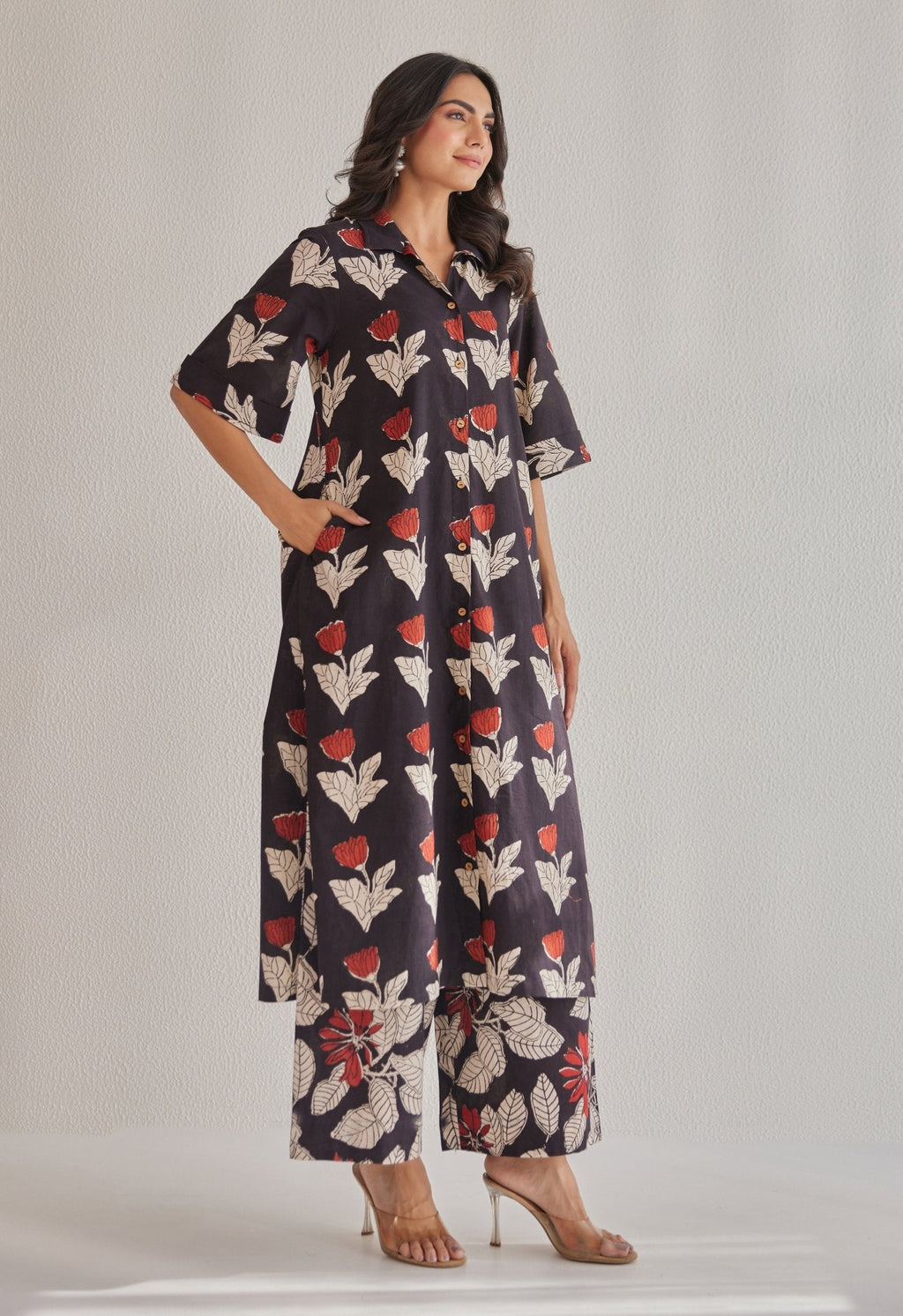 Black Bagru Hand Block Printed Cotton Coord Set