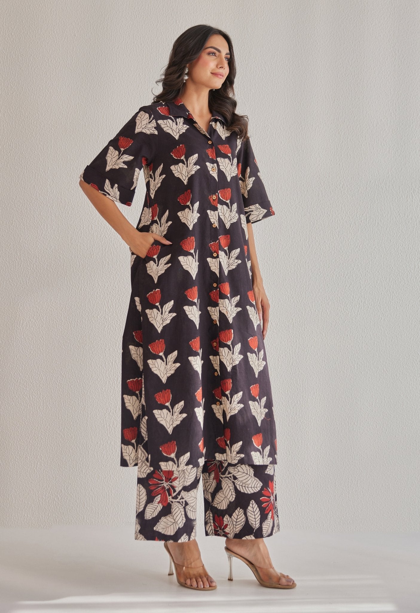 Black Bagru Hand Block Printed Cotton Coord Set