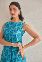Blue  Sleeveless floral Buta Hand Block Printed Coord Set