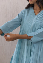 BLUE SOLID PINTUCKS COORD SET