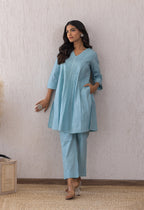 BLUE SOLID PINTUCKS COORD SET