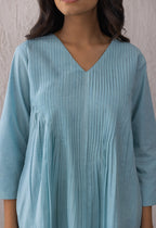 BLUE SOLID PINTUCKS COORD SET