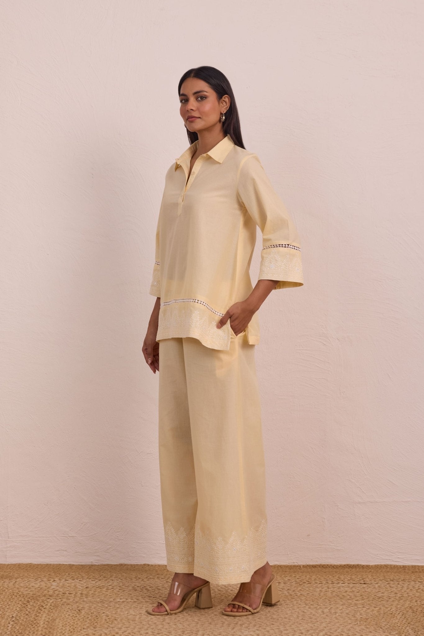 Butter Yellow Embroidered Co-ord Set