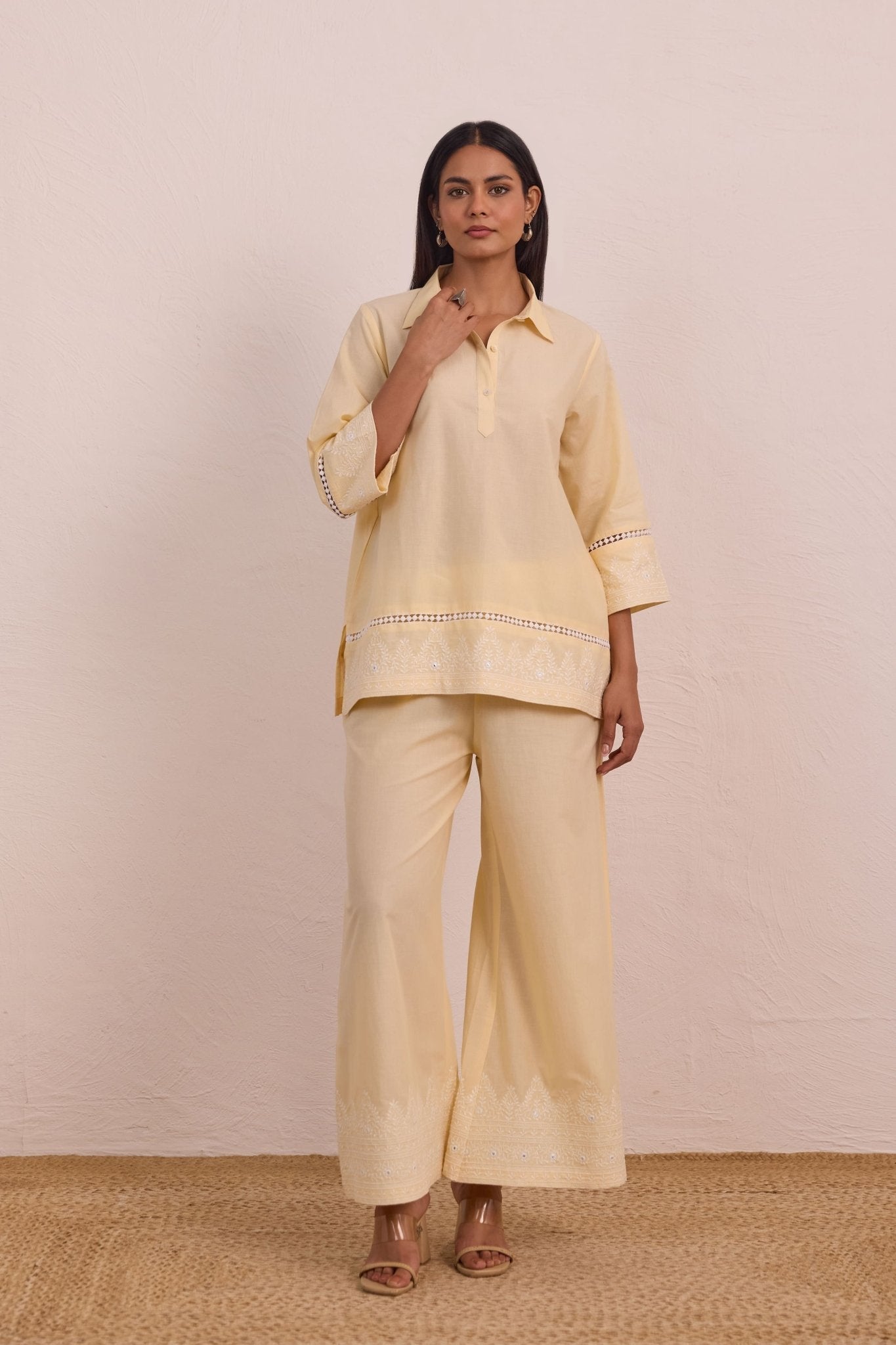 Butter Yellow Embroidered Co-ord Set