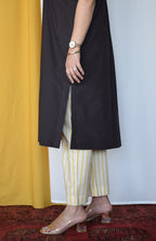 Charcoal Boxy Fit Kurta with Yellow Striped Pants