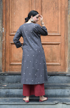 Charcoal Jamdani Phiran with Maroon Pyjama