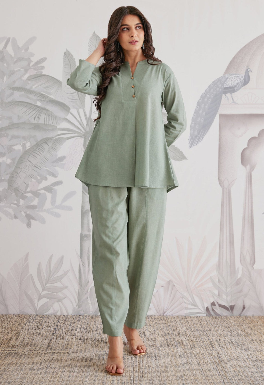 Cotton Slub Solid Moss Green Coord Set