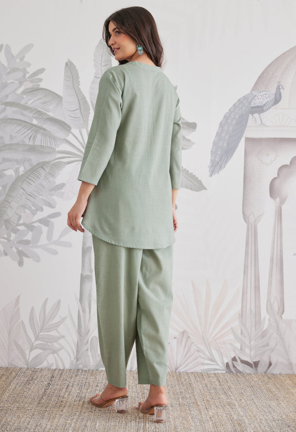 Cotton Slub Solid Moss Green Coord Set